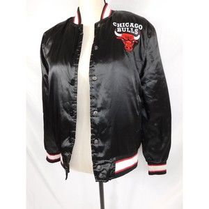 Chicago Bulls Ultra Game NBA Jacket Black Red Satin Quilted Lining SZ X-SMALL